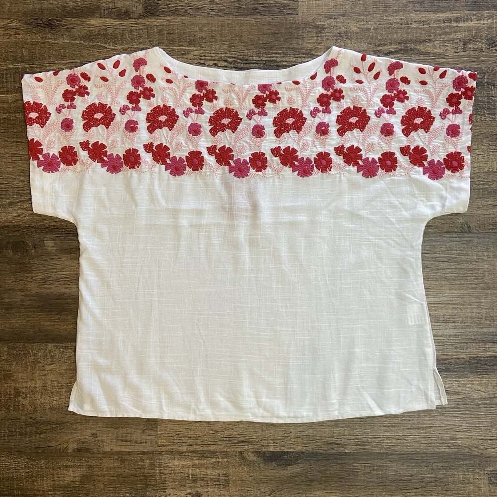 Solitare Women Large‎ Linen Rayon Top Boho Chic Floral Artisan Style Resort Wear